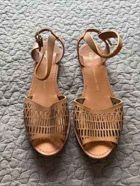 GAP Tan Laser-Cut Leather Ankle-Strap Sandals